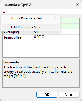measurement-parameters-parameter-sets-menu