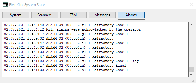 system state alarms tab